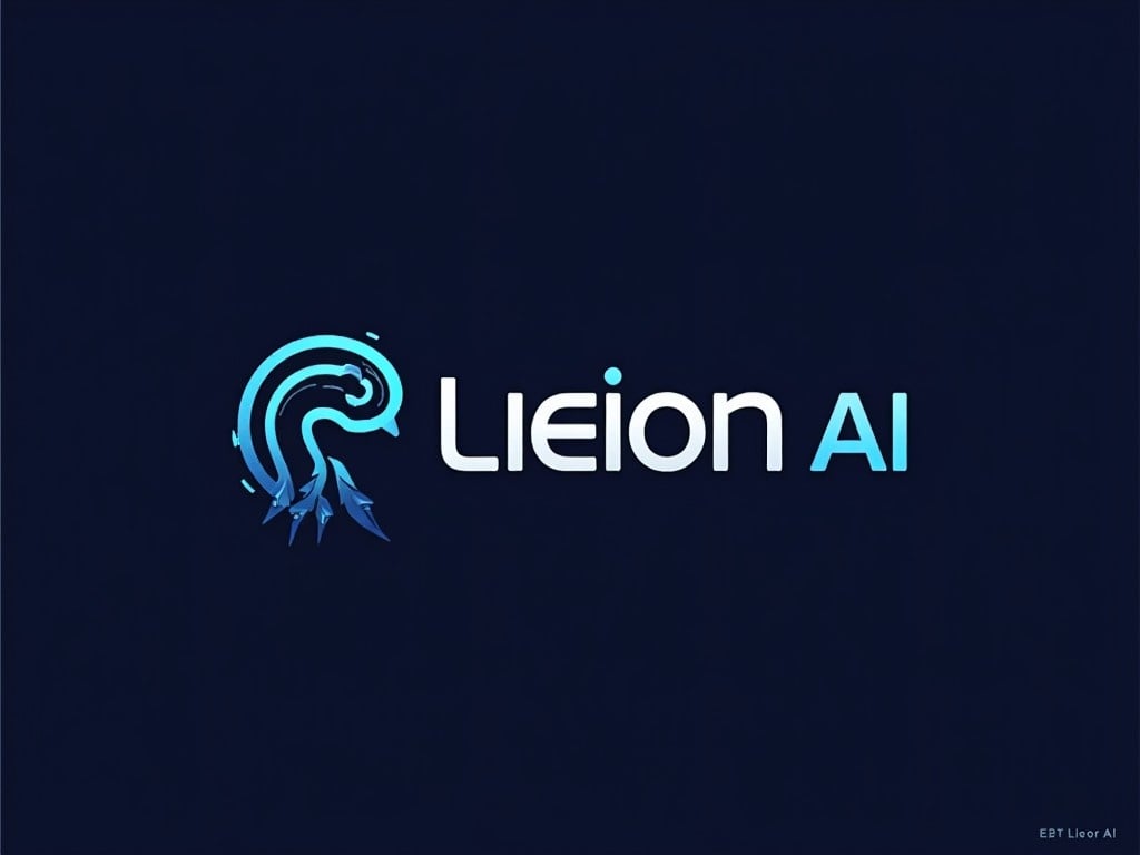 The image depicts the logo of Lieion AI, showcasing a modern design that combines technology and creativity. The logo features a stylized graphic element that resembles a fluid shape, likely representing intelligence or connectivity. The color palette includes a deep blue background paired with light blue and white for the logo, creating a sleek and professional appearance. This design emphasizes simplicity and effectiveness, making it suitable for various branding needs. The overall aesthetic speaks to innovation in the field of artificial intelligence and digital services.