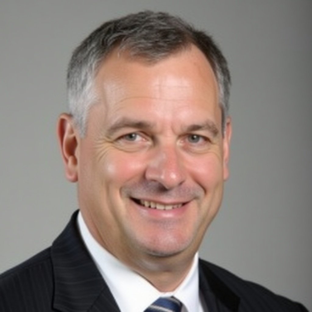 This image features a professional man with short gray hair, wearing a suit and tie. He is smiling and looking directly at the camera. The background is neutral, which helps to focus attention on his face. His attire suggests a corporate or business environment. This kind of image is often used in professional settings, like business profiles or corporate marketing.