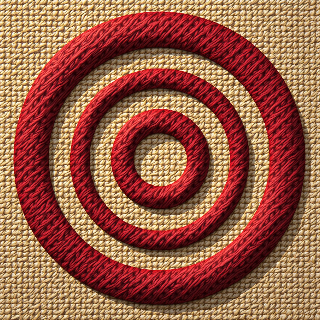 Red concentric circles resembling a target, placed on a woven textured background.