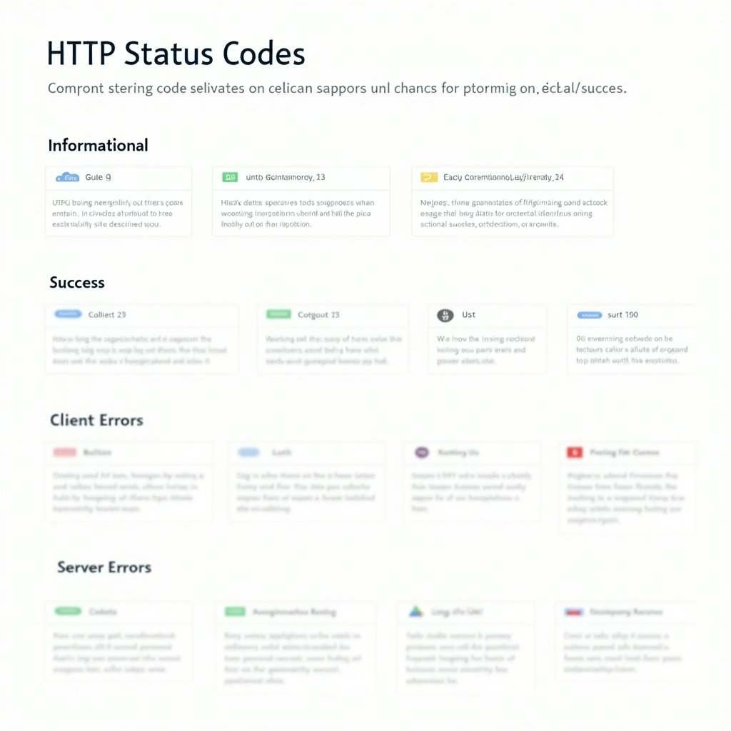 This image is an informative reference displaying an extended list of HTTP status codes used in web communications. The list is organized into categories: Informational, Success, Redirection, Client Errors, and Server Errors. Each category includes specific codes along with concise descriptions of their meanings. This serves as a quick guide for developers and web professionals to understand how to diagnose issues encountered during web requests. Understanding these codes helps in troubleshooting and optimizing web interactions effectively.