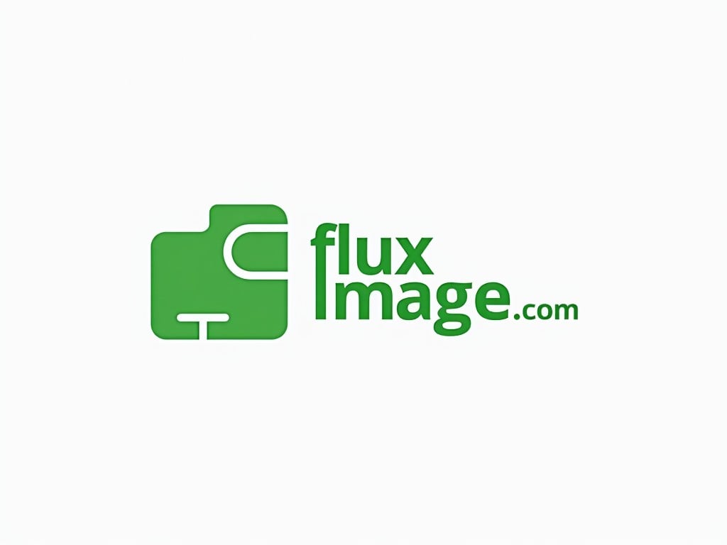 The image features a contemporary logo design for 'flux image.com'. At the heart of the design is a stylized green camera icon, symbolizing photography or image services. The camera is accompanied by the text 'flux image.com' in matching green, suggesting a modern and minimalist branding approach.