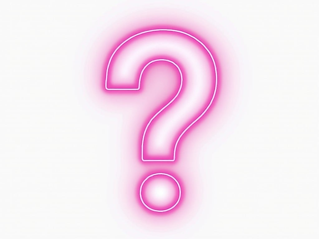 This image features a large question mark that is glowing in a vibrant pink color. The question mark is designed to be eye-catching and modern. It has a soft glow effect surrounding it, enhancing its visual appeal. The background is a plain white, making the pink stand out even more. This graphic can be used for various purposes such as educational materials, marketing designs, and social media posts.