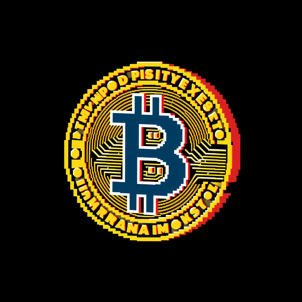 A pixelated rendition of the Bitcoin symbol with vibrant yellow and red details on a black background.