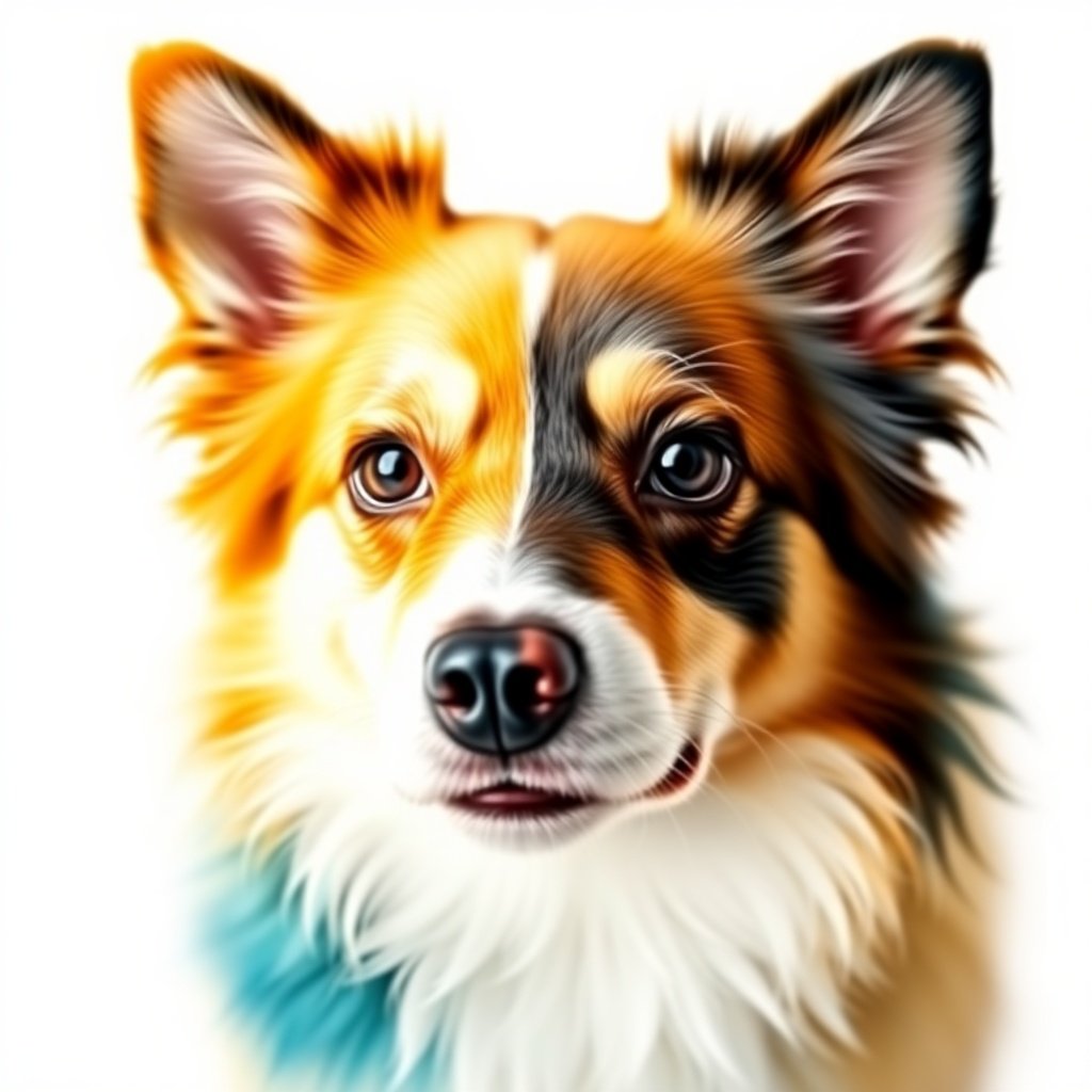 a realistic digital painting of a Border Collie with a colorful fur pattern