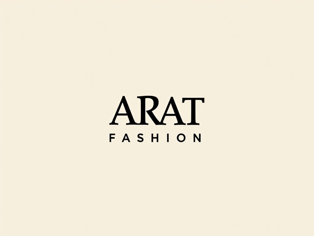 This image features a logo for a fashion brand named 'ARAT'. The logo is designed in a minimalist style with the word 'ARAT' prominently displayed in bold black letters, and 'FASHION' written below it in a smaller font. The background is a soft beige color that enhances the elegance of the text. This logo could be used for various branding purposes, including shopping websites, fashion advertisements, and social media marketing. The design exudes a modern and stylish vibe aimed at fashion-forward consumers. Overall, it reflects a chic aesthetic that is appealing in the fashion industry.