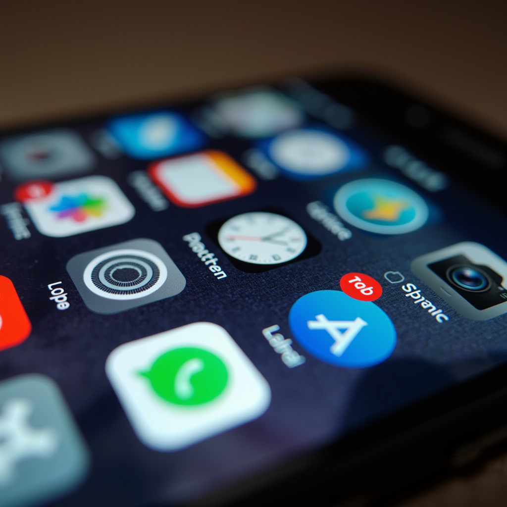 A close-up view of a smartphone screen displaying various app icons and a notification alert on the app store icon.