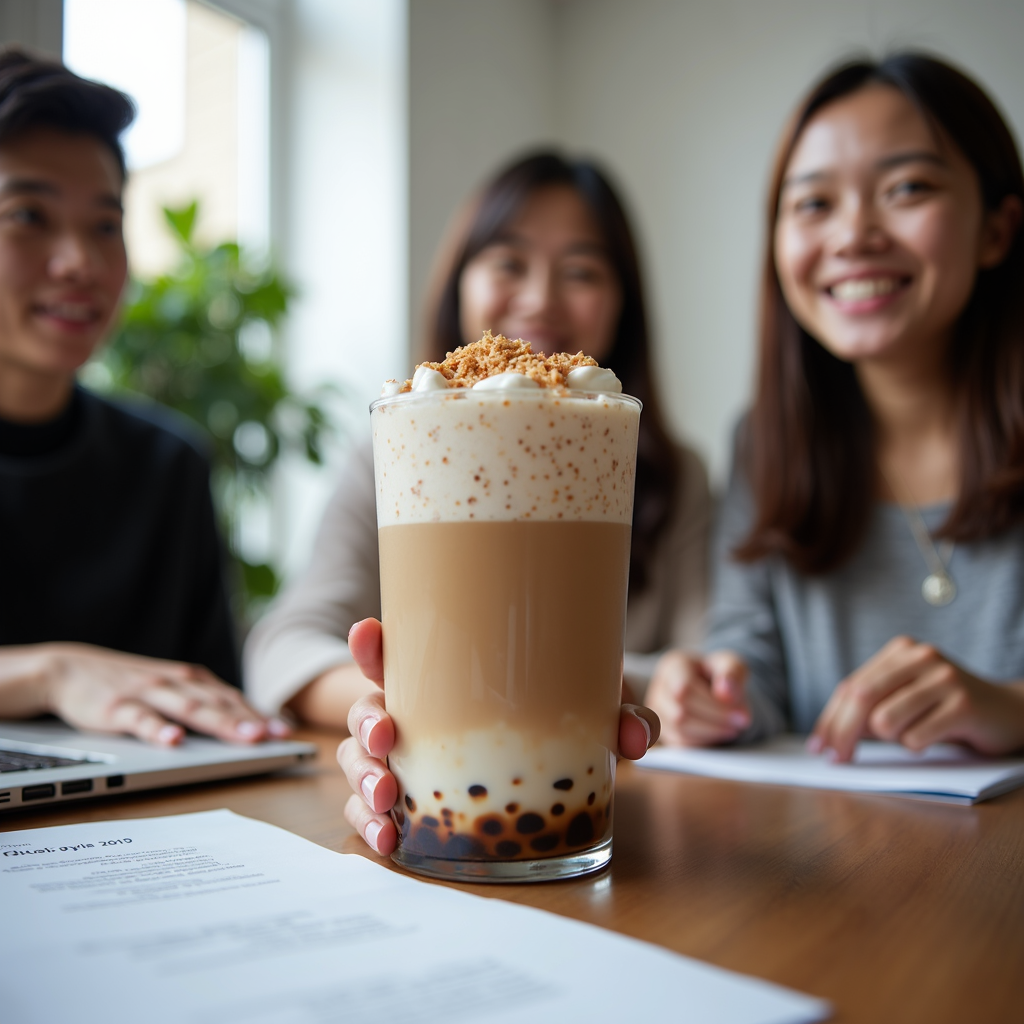 A group of friends enjoying bubble tea together.