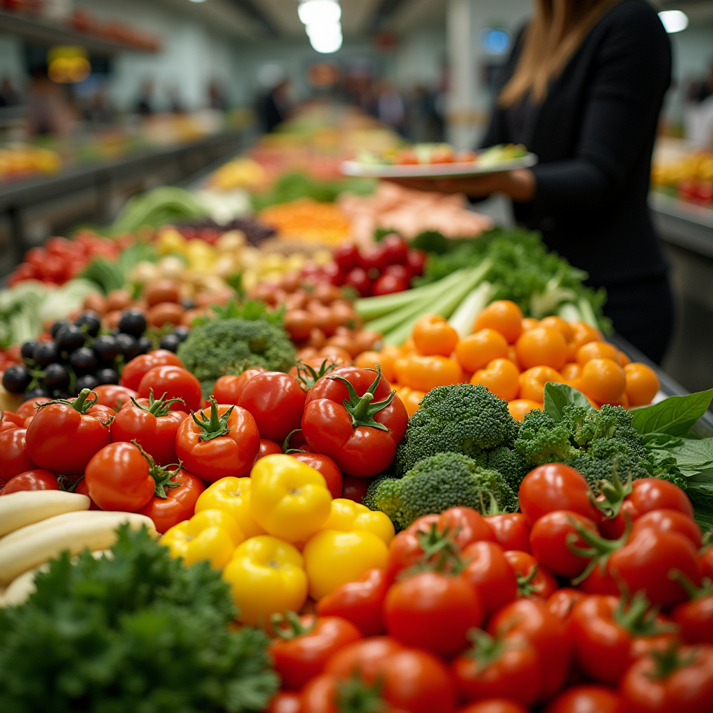 A vibrant display of assorted fresh vegetables at a market.