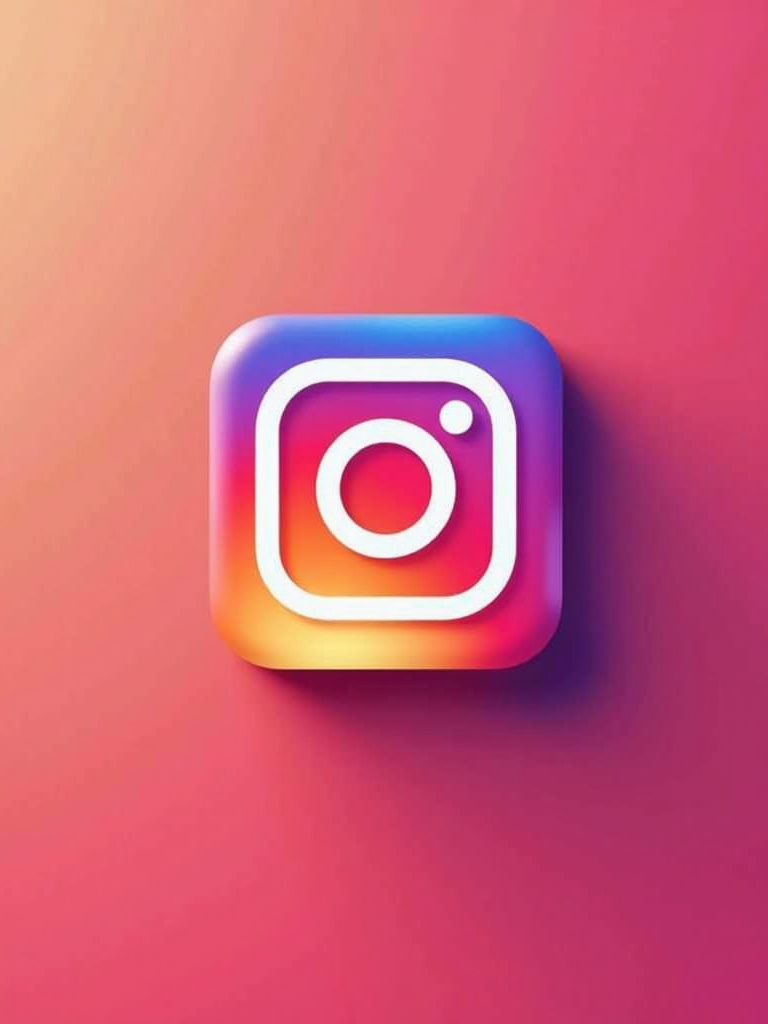 A colorful Instagram logo against a gradient pink background.