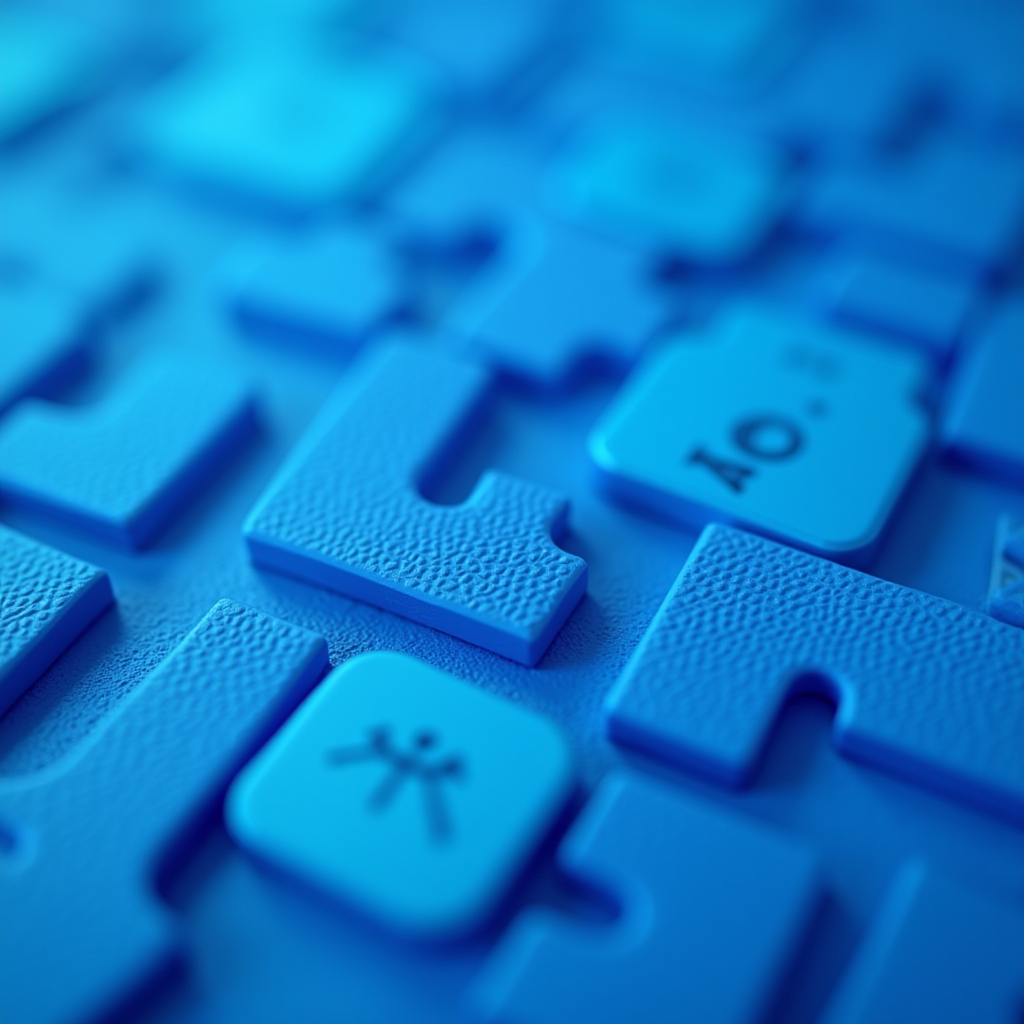 A close-up view of textured blue puzzle pieces arranged in an abstract pattern.