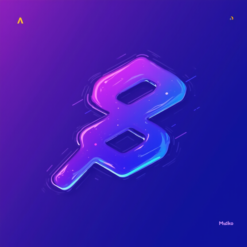 A stylized neon-like number eight on a purple and blue gradient background.