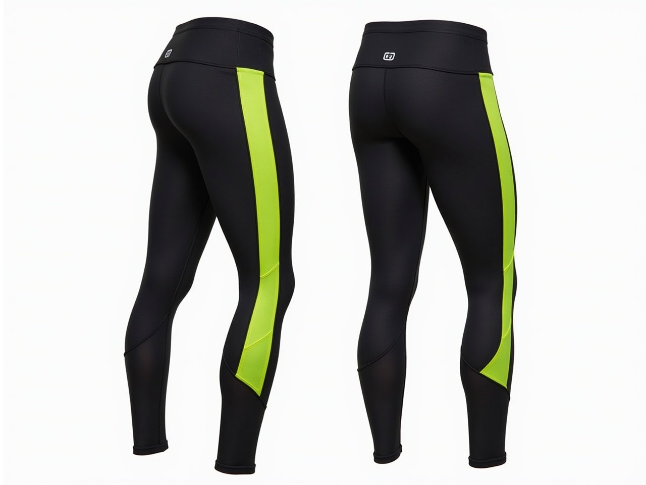 The image features a pair of athletic pants designed for comfort and performance. They are primarily black with bright green reflective stripes, making them suitable for visibility during outdoor activities. The pants have a sleek, modern design, ideal for running or other sports. They likely feature stretchy material to ensure ease of movement. The logo on the pants suggests they come from a brand focused on sportswear.