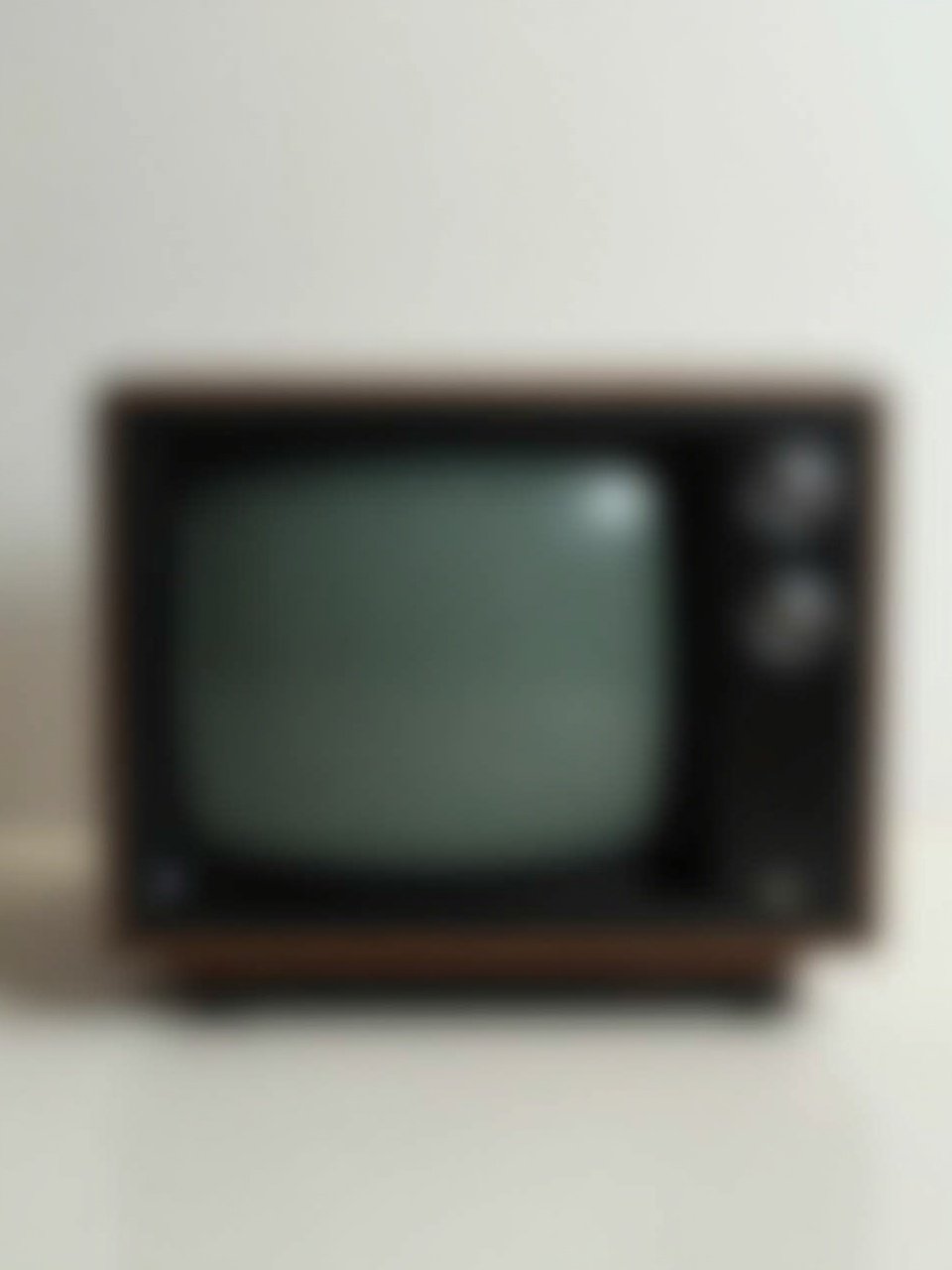 Blurred image of a vintage television set against a plain background