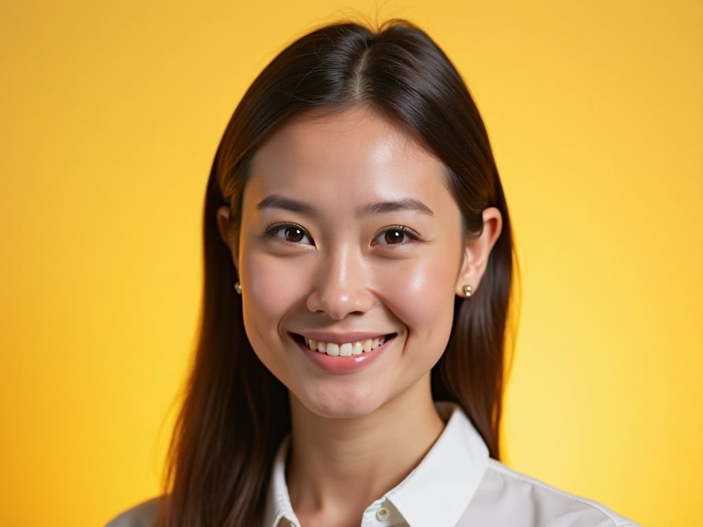 A professional headshot featuring a person with a subtle smile. The background is a soft pastel yellow, creating a warm and inviting atmosphere. The person is positioned with their head slightly turned, adding a touch of dynamism to the pose. Their attire is casual yet polished, complementing the overall look. The lighting is bright and even, ensuring clarity and focus on the subject's facial features.