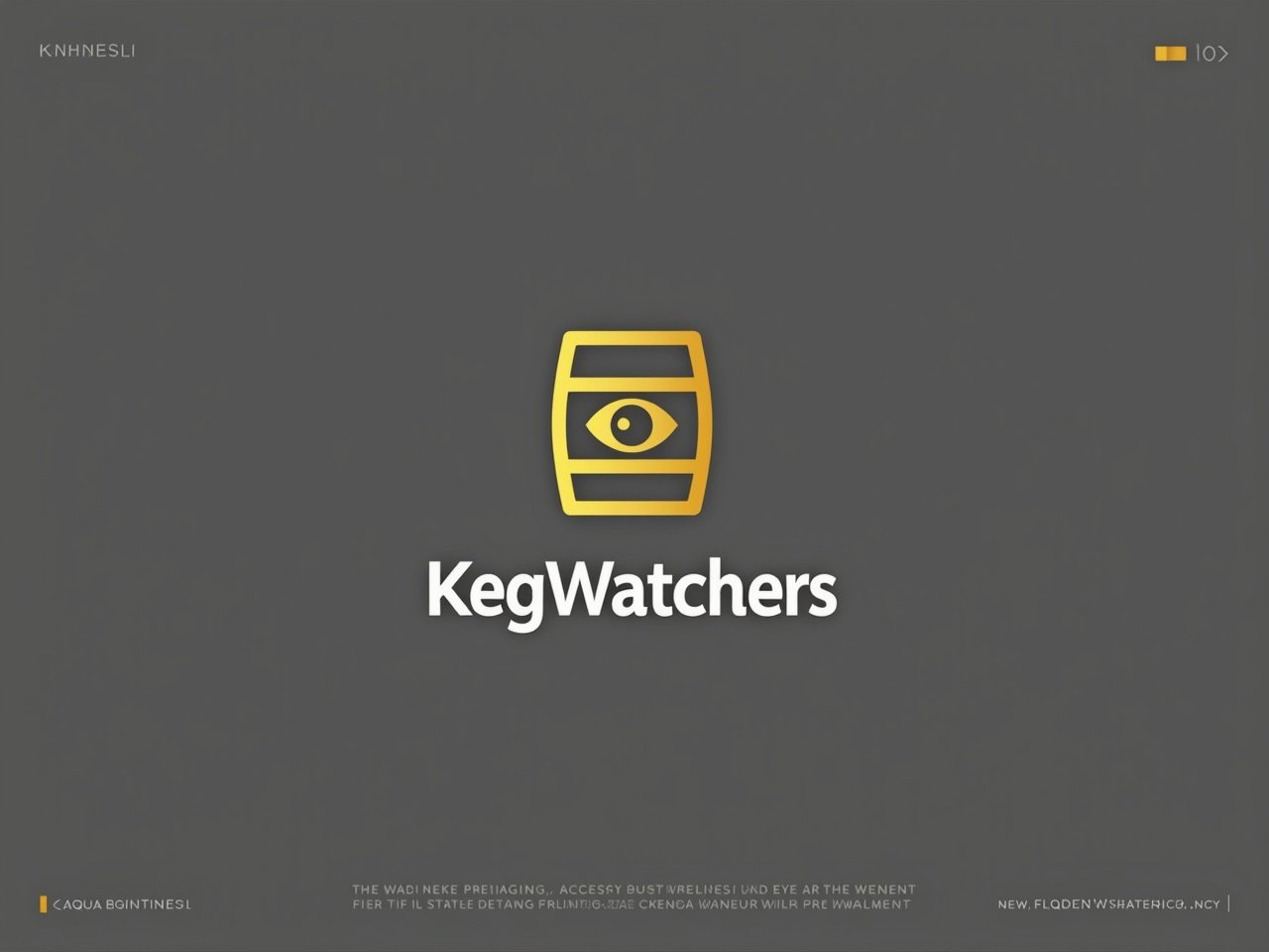 This image features a modern logo for 'KegWatchers', a startup focused on monitoring beer quality. The design showcases a sleek beer keg combined with a watchful eye, symbolizing attention to detail and quality assurance. It employs a minimalist corporate style with clean typography. The color palette consists of dark gray and gold, giving it a professional appearance. This logo would be suitable for branding in the beverage industry, particularly for breweries and alcohol distribution companies.