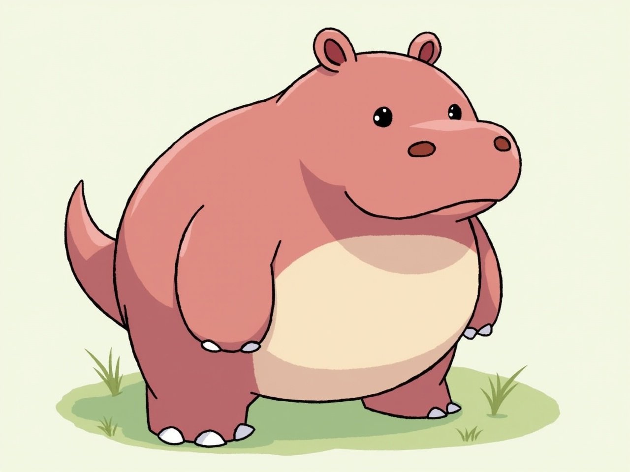 A cute, stylized cartoon hippo standing on grass.