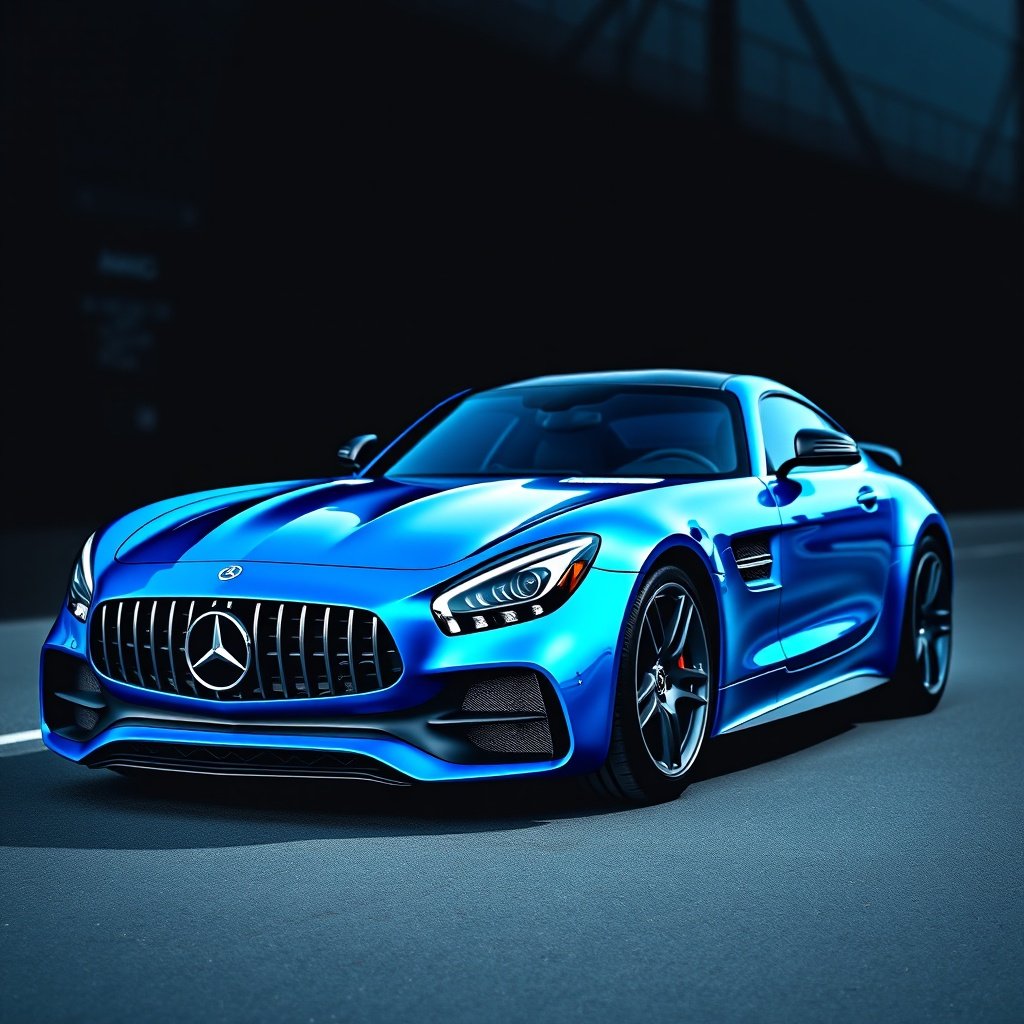 A vibrant blue sports car with a shiny finish parked stylishly on a road.