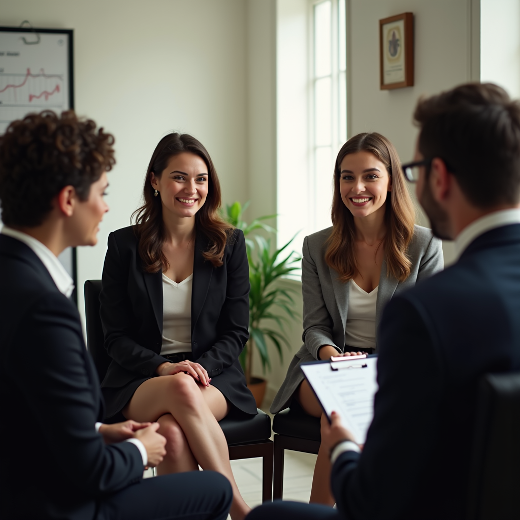 A group of professionals engaging in a positive and productive meeting.