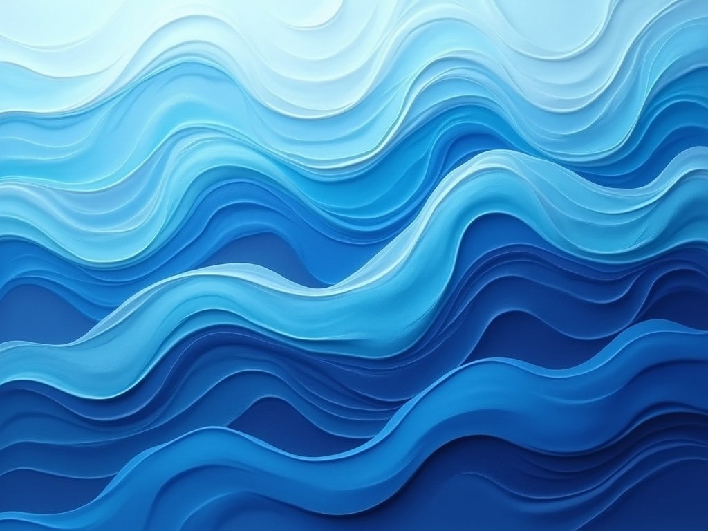 This image depicts a beautiful, abstract representation of ocean waves. The flowing lines and blending shades of blue suggest the fluid movement of water. The artwork conveys a sense of calm and serenity, with lighter colors at the top giving way to deeper, more intense blues at the bottom, mimicking the depth of an ocean.