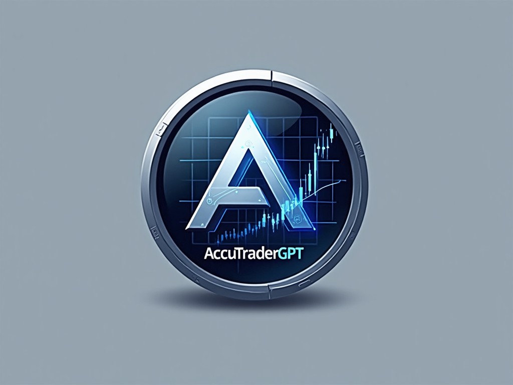 Create a logo for a product named AccuTraderGPT, which is an AI-powered cryptocurrency trading bot. The logo should feature the letter 'A' prominently, designed in a modern, sleek style. Incorporate elements like a financial graph or chart to symbolize trading and finance. Use a color palette of blue and gray, suggesting trust and professionalism. Ensure the logo has a shiny, slightly 3D effect that makes it stand out as a technology product.