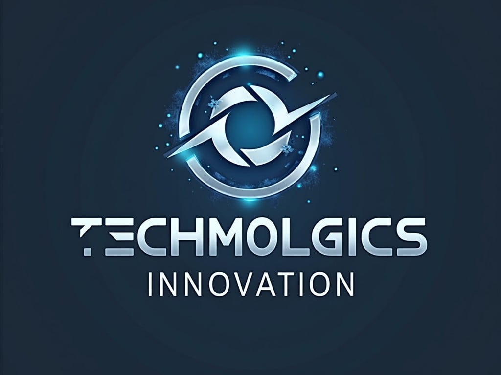 This image features a contemporary logo design for a company named Techmologics. The logo showcases a stylized emblem, with a circular motif that signifies innovation and technology. The color palette includes shades of blue and white, contributing to a modern and sleek appearance. The word 'INNOVATION' is clearly displayed beneath the logo, underscoring the brand’s focus. This graphic is suitable for use in various technology-related applications, including branding and marketing materials.