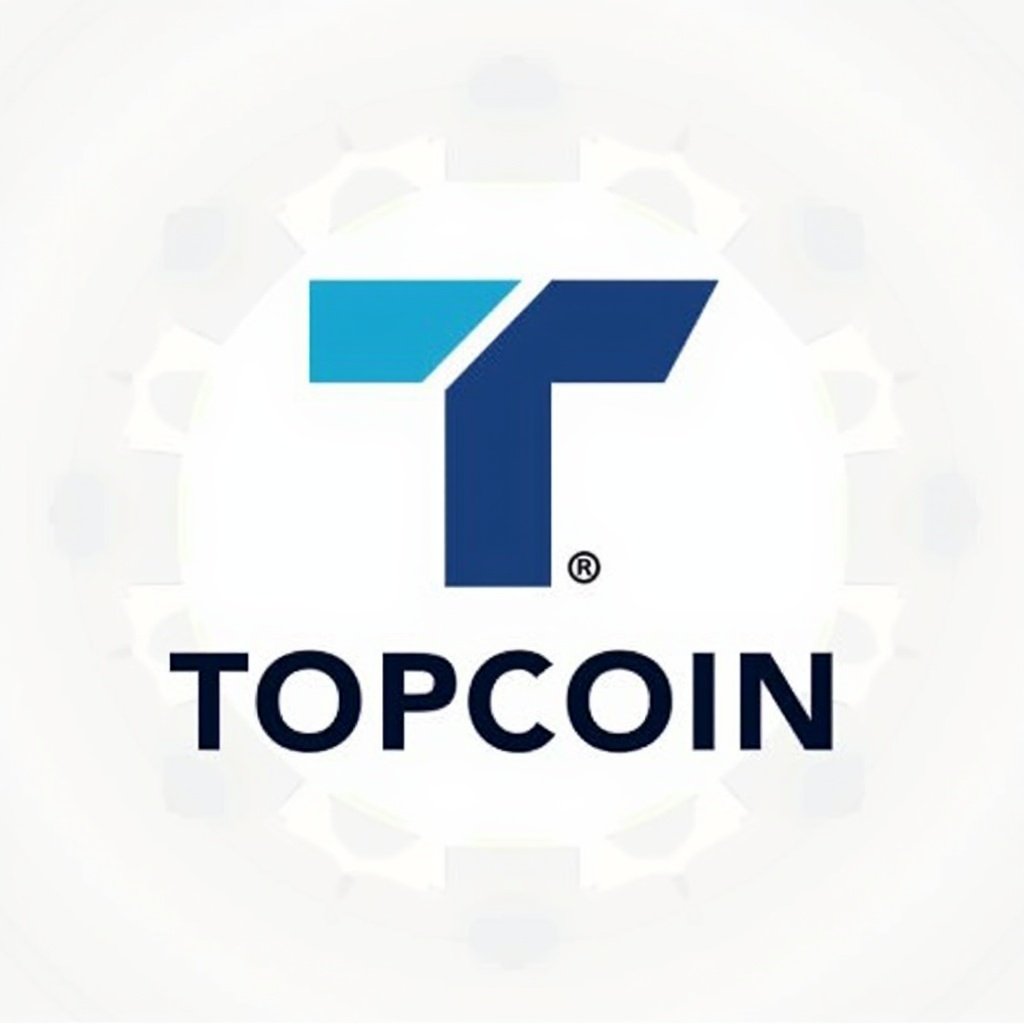 This image features the logo for TOPCOIN, a brand associated with digital assets and cryptocurrency. The logo prominently displays a stylized 'T' in blue and teal. Below the logo, the name TOPCOIN is written in bold black letters. The background is clean and simple, emphasizing the logo. This design is modern and gives a professional feel, suitable for a financial or technological brand.