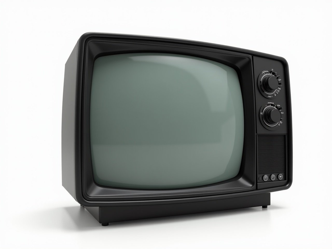 This photo showcases a vintage black television set with a curved screen, placed against a white background. The television features classic knobs and a simple design, evoking a sense of nostalgia. It represents the early era of television technology, making it a perfect fit for retro-themed projects. The curved screen and black housing give it an iconic appearance. The television set stands as a symbol of the past and is likely to evoke memories for many viewers.